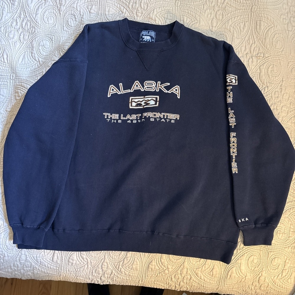 Alaska The Last Frontier Sweatshirt Men's 2XL Navy Blue Embroidered Crewneck